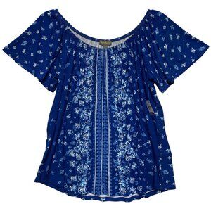 Style & Co Womens 1X Floral Off-Shoulder Knit Top Abyss Blue